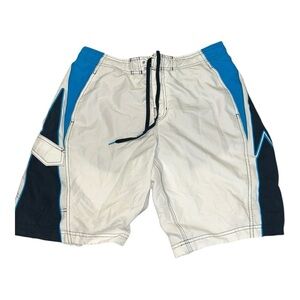 Speedo Men’s Swim Trunks Size M Blue White Aqua Mesh Lined Beach Pool Shorts